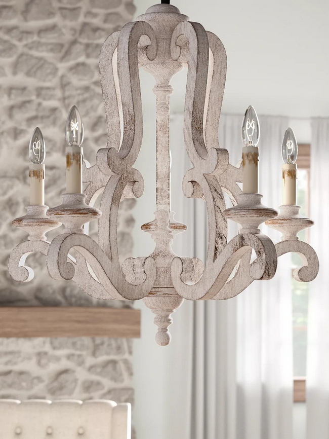 Farmhouse Bedroom Ceiling Chandelier With Distressed Chalk White Empire