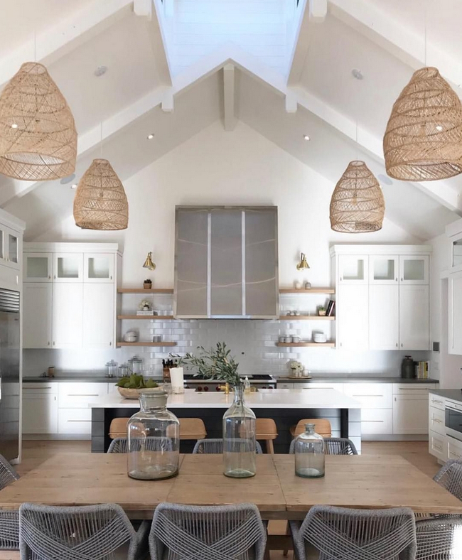 Farmhouse Style Ceiling Light Chandelier With Natural Woven Dome Baskets